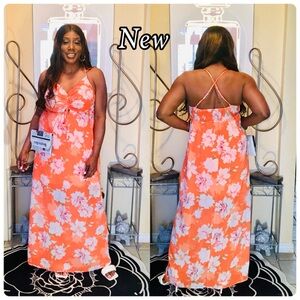 Floral Maxi Dress in Orange and White